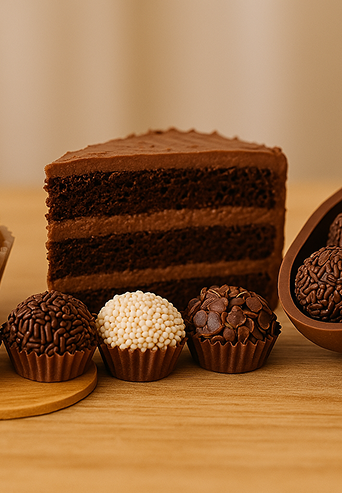 Bolo e brigadeiros